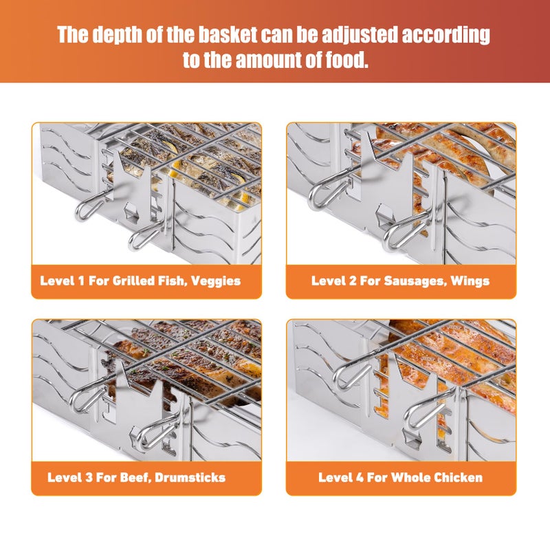 Skyflame Stainless Steel Flat Spit Rotisserie Grill Basket Fits for 5/16 Inch Square, 3/8 Inch Square, 1/2 Inch Hexagon Spit Rods - Image 4